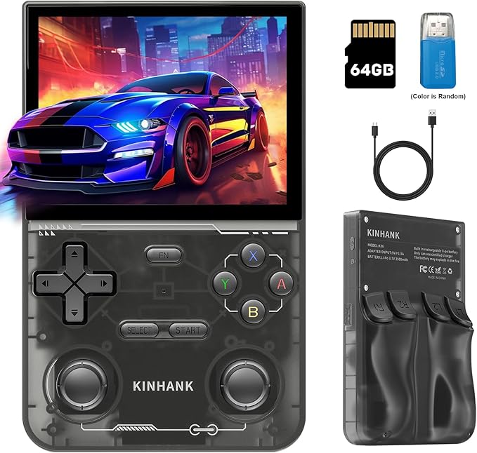 kinhank K36 Retro Handheld Game Console, Supports 9000+ Games, Equipped with 64G TF Card, Portable Mini Retro Video Games Console, 3.5-inch IPS Screen, 640x480 Resolution, 500nit (Black)