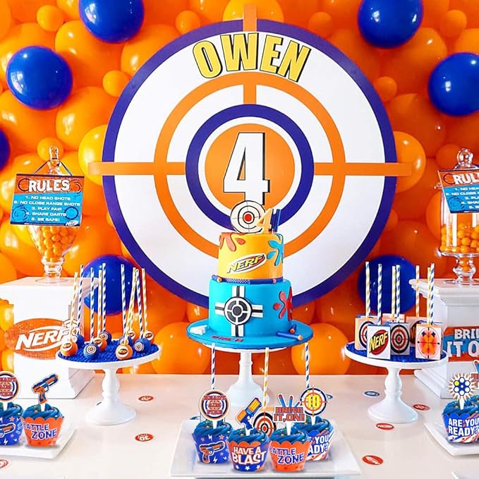 Dart War Party Cupcake Toppers Wrappers Kids Birthday Gun Picks Target Bullet Dart War Party Supplies Decoration -48 Piece