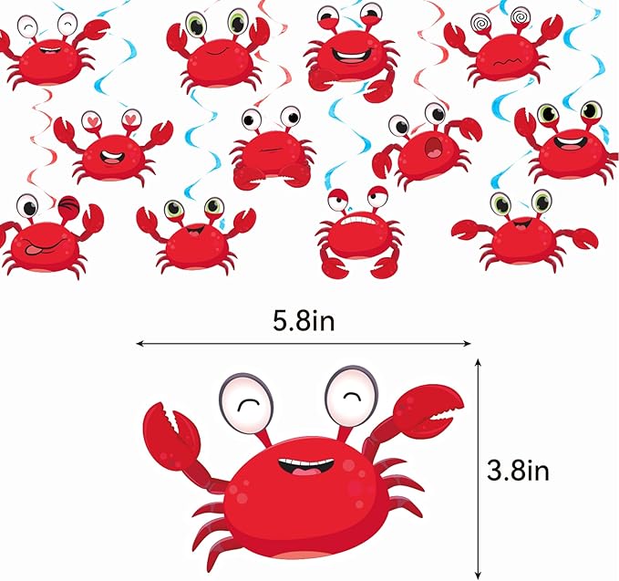 24 Pcs Crab Hanging Swirls Crab Party Decorations Crab Spirals Crab Ceiling Decorations Crab Party Supplies for Crab Birthday Party Ocean Decorations