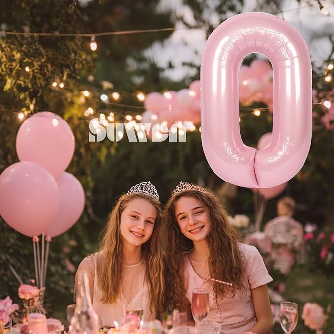 SUWEN 40 Inch Pink Large 0 Balloon Numbers Big Foil Helium Number Balloons 0-9 Jumbo Happy 0th Mylar Birthday Party Decorations for Girl or Women Anniversary Party Supplies