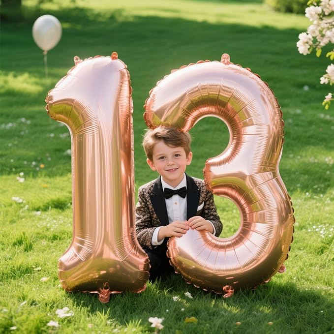 40 Inch Rose Gold Balloon Number 13 Balloon,Jumbo Mylar Foil Helium Balloon for 13 Digital Balloons for Birthday Party,Wedding Anniversary Party Decorations