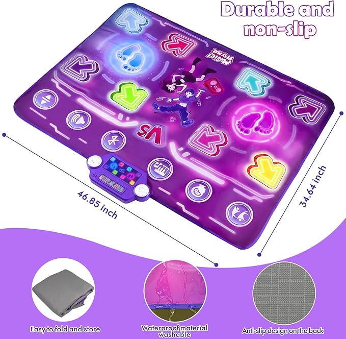 Amy & Benton Upgraded 2-Player Dance Mat for Toddlers 3-5,Dance Mat Toys for 4-8 Year Old Kids,Light Up Play Mat 8-Button with Bluetooth,Electronic Music Games Birthday for Girls Boys