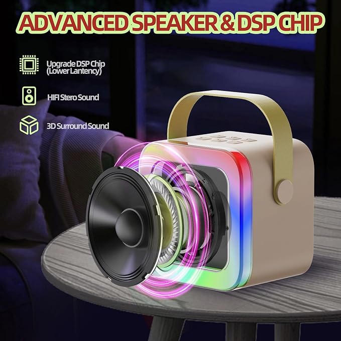 Karaoke Machine for Kids Teen Adults, Mini Karaoke Machine with 2 Wireless Microphones and LED Lights Toys for Christmas Birthday Party, Home, Gifts for 3-12+ Year Old Girls Boys