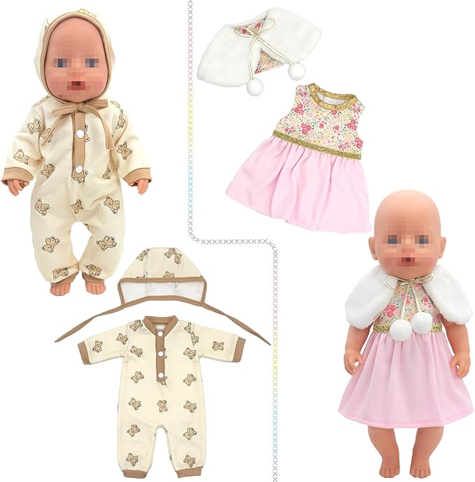 SOTOGO 5 Sets Doll Clothes Outfits Jumpsuits for 14 to 16 Inch New Born Dolls, American 18 Inch Dolls Clothes and Accessories