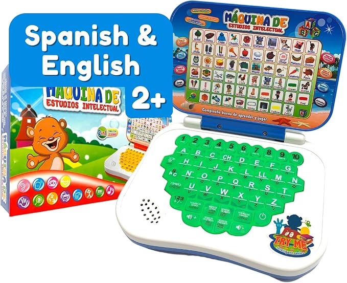 ZEENKIND Spanish English Toy Laptop, Toddler Learning Toys 2 3 4 Years Old, Spanish Learning Bilingual Toy Computer for Kids, Educational Computer Toys with Alphabet Numbers Words Spelling Math