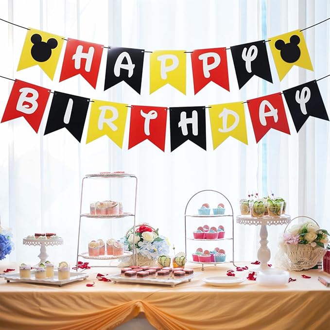 Cartoon Mouse Birthday Party Banner, Cartoon Mouse Style Bunting, Cartoon Mouse Themed Birthday Party Supplies