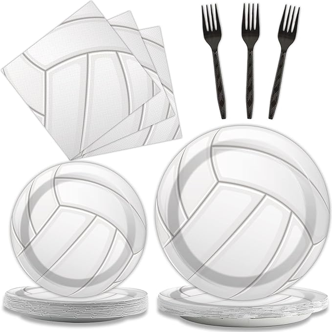 96pcs Volleyball Birthday Party Supplies Sports Paper Plates Napkins Set Disposable Tableware Kit Sports Theme Party Baby Shower Decorations Favors for Boy, Serve 24
