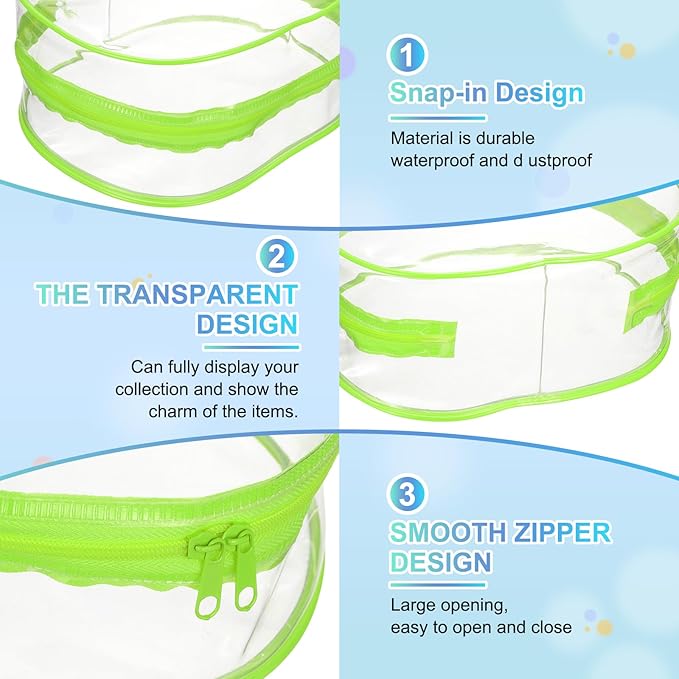 uxcell Figure Display Bag, 6 x 3.7 x 8.7 Inch PVC Oval Portable Dolls Pouch Carrying Case Storage Bag Keychain Charm for Showing Off Boxes Dolls, Light Green
