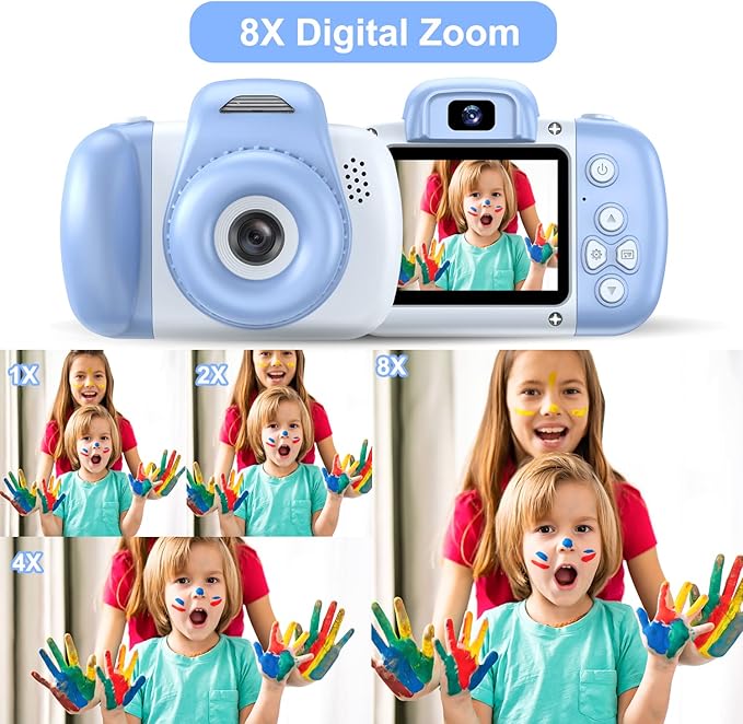 Goopow Mini Kids Camera Toys for 3 4 5 6 7 8 Year Old Girls Boys, Toddler Children Digital Video Camcorder Camera, Best Chritmas Birthday Festival Gift for Kids - 32G SD Card Included NK-Lightblue