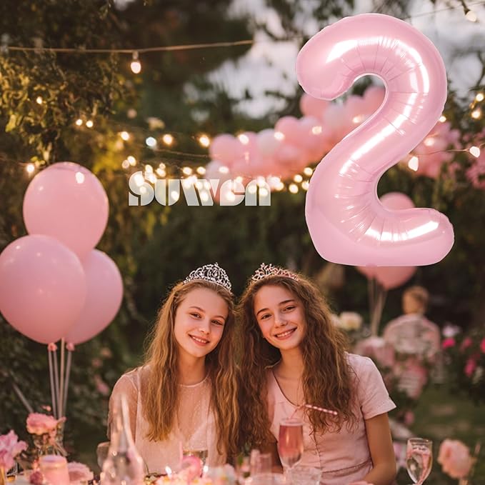SUWEN 40 Inch Pink Large 2 Number Balloons Big Foil Helium Number Balloons 0-9 Jumbo Happy 2nd Mylar Birthday Party Decorations for Girl Anniversary Party Supplies