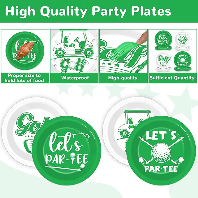 CHUNNIN 48Pcs Golf Party Paper Plates for Birthday Table Supplies 7" Golf Themed Sports Ball Disposable Dessert Plates for Par-Tee Kids Birthday Party Favors Decorations
