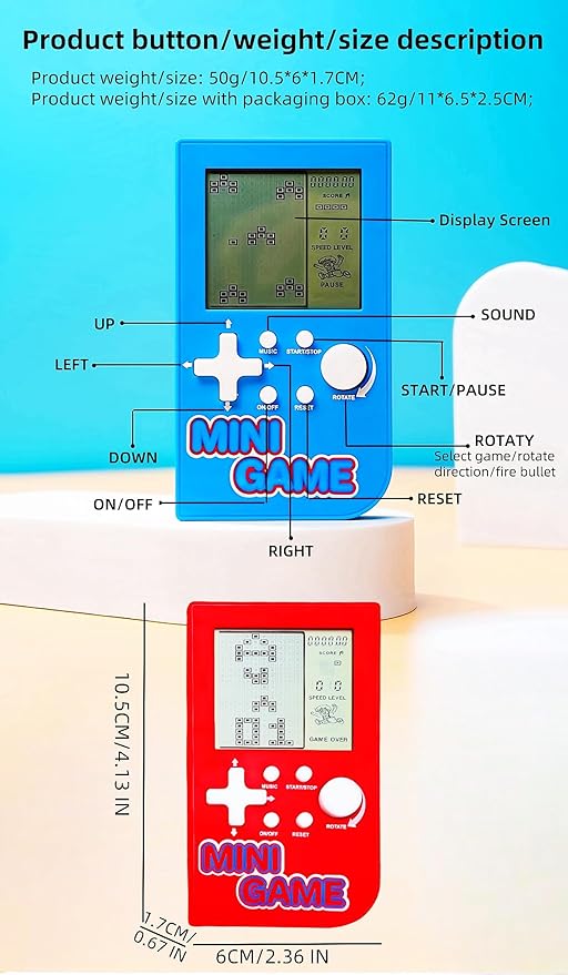 JXD Mini Puzzle Block Game Console Built-in 26 Retro Brick Games Travel/Indoor/Outdoor Leisure Handheld Game Console Portable Electronic Games Children/Students/Teens Toys (Red)