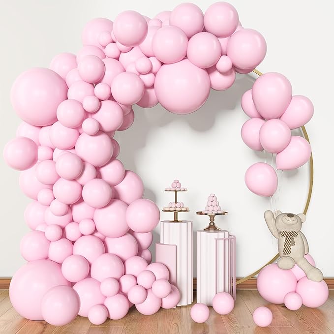 Amandir 153pcs Pink Balloons Arch Garland Kit, Different Sizes 18 12 10 5 Inch Latex Pastel Pale Light Pink Balloon for Princess Birthday Bridal Wedding Gender Reveal Valentines Day Party Decorations