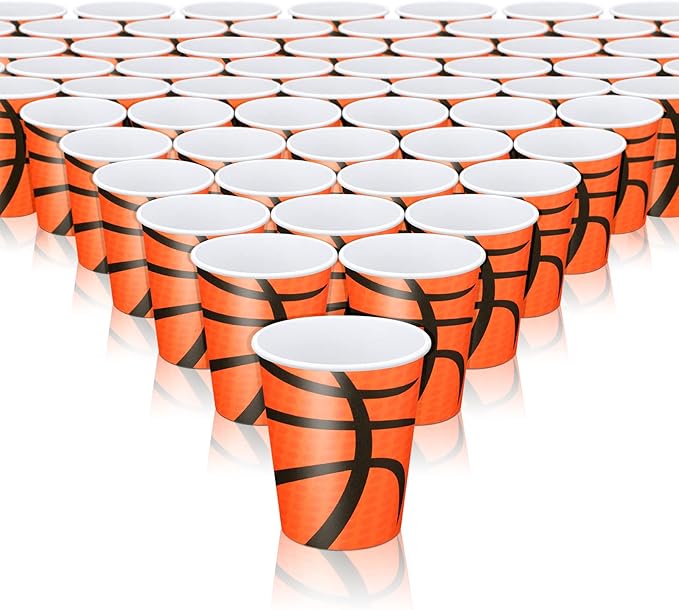 Teling 100 Pieces Basketball Themed Party Paper Cups Disposable 9oz Paper Cups for Sports Supplies Decorations Drinking for Birthday Party Favors