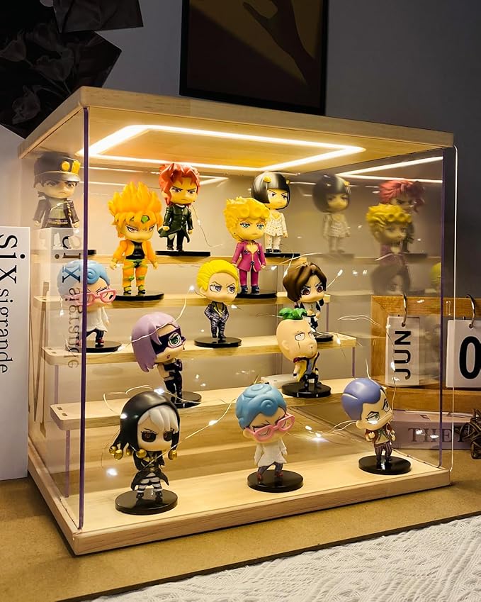Clear Acrylic Display Case with Light , 4 Tier Display Box Stand Assembly Dustproof Protection Showcase for Collectibles Action Figures (12.6×9.6×10.6in; 32×24.5×27cm)