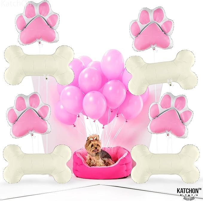 KatchOn, Pink Dog Bone Balloon - 32 Feet, 29 Inch, Pack of 8 | Dog Balloons for Birthday Party Decorations | Paw Print Balloons | Paw Party Balloon, Lets Pawty Birthday Decorations