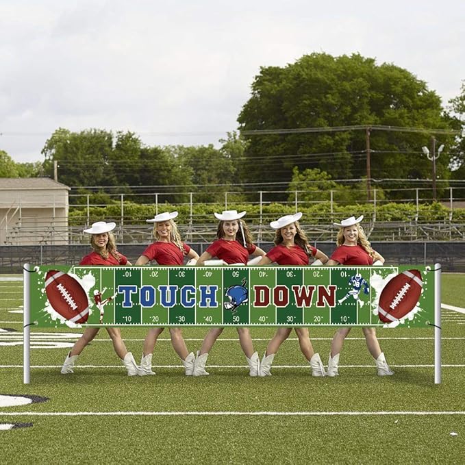 Large Football Themed Birthday Party Banner, Sunday Game Day Sports Fan Supplies, Football Photo Backdrop Hanging Decorations （9.8 x 1.5 ft)