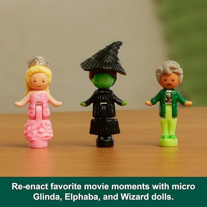 Polly Pocket Wicked x Collector Compact, Micro Dolls and Playset, 2 Themed Accessories, Iconic Shiz & Oz Locations, Glinda, Elphaba, & The Wizard