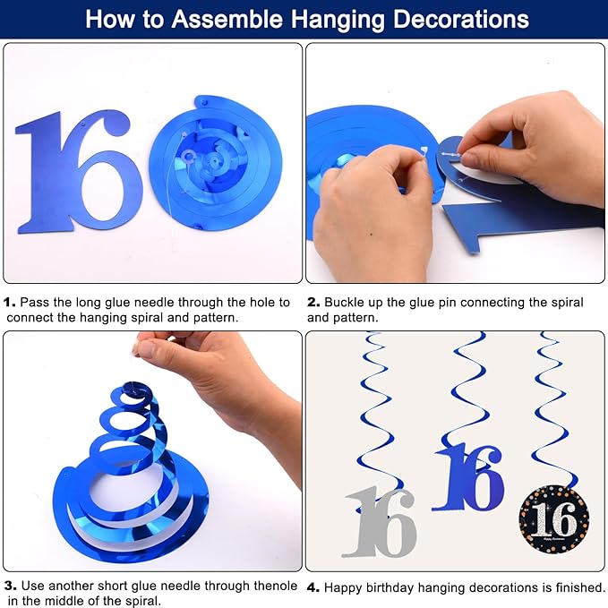 16th Birthday Decorations for Boys Girls, Navy Blue Happy 16th Birthday Door Banner Sign, 16 Years Old Party Supplies Teenagers Bday Backdrop Balloons Hanging Decors
