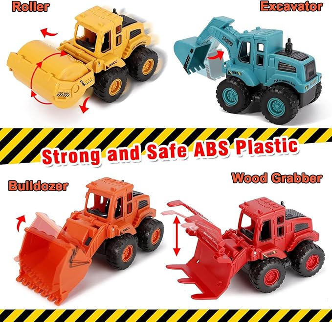 4PCS Construction Toys,Friction Powered Construction Truck Toys Vehicles,Mini Construction Vehicles Toys Sand Truck Toys,Bulldozer Excavator Roller Truck Toys Gift for Kids Boys Girls