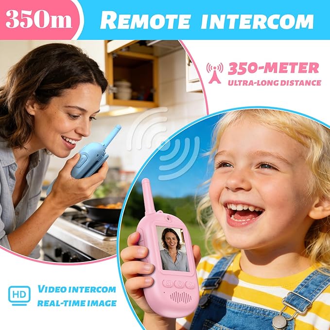Video Walkie Talkies for Kids, 2 Pack Rechargeable Long Range Video Kids Walkies Talkies with Voice Changer, Outdoor Camping Hiking Indoor Play Toys Birthday for Boys and Girls Ages 3-12