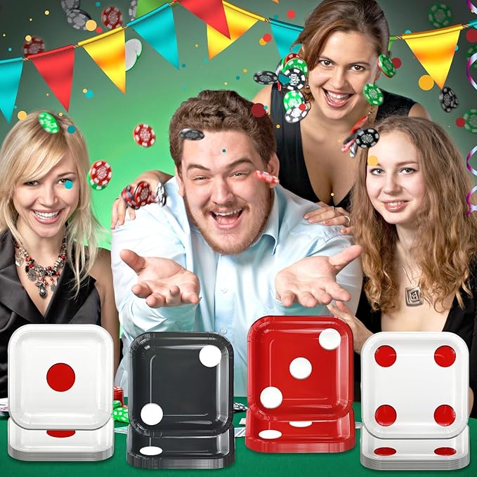 60 Pcs Casino Dice Plates, Dice Theme Dinnerware for Casino Party Decorations Game Night Themed Party Supplies