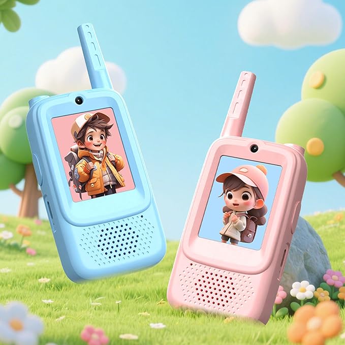 Children's Video Walkie-talkies, 2PCS Video Walkie-talkies for Children, Indoor and Outdoor Toys, Outdoor, Camping, Hiking for Boys and Girls, Ages 3-12 (Blue/Pink)