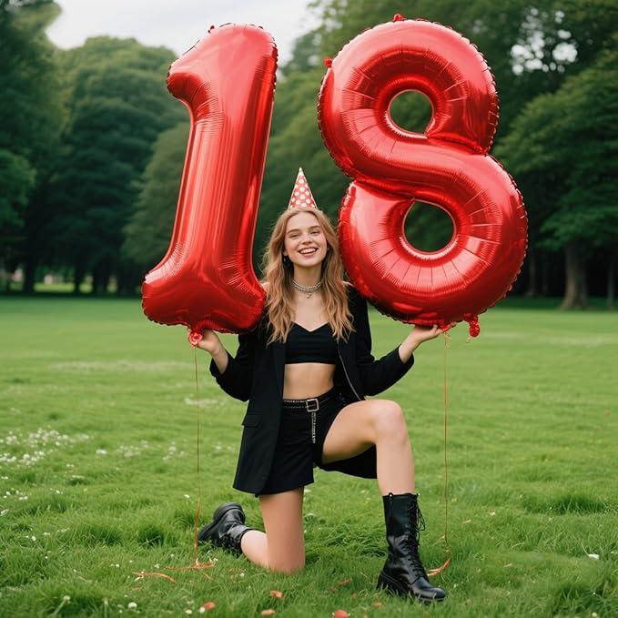 Red Number 8 Balloons, Balloon 40 Inch, Big Large Foil Helium Number Balloons, Jumbo Giant Mylar Number 8 Balloons for 8 18 28 38 Year Old Birthday Red Party Decorations Supplies Anniversary