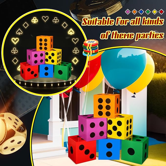 Zhanmai 6 Pcs Game Night Decor Large Dice Boxes 11.8 Inch Casino Theme Party Decoration New Year Game Big Dice Jumbo Table Giant Vegas Paper Color Box for Birthday Centerpiece Supplies(Colorful)