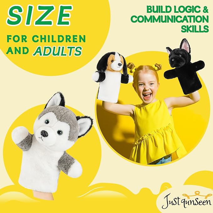 Puppy Hand Puppet Soft Plush Animal Toy No-Shedding Plush Dog Interactive Pretend Play Storytelling Classroom Educational Gift for Children Boys Girls Husky