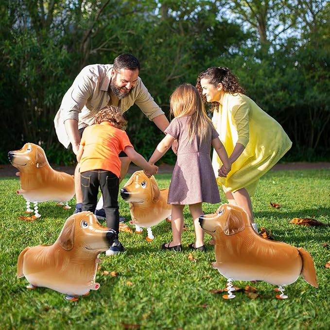 Cute Pet Walking Animal Dog Balloon Walk Golden Retriever Balloons, 4 Pack Air Walkers Puppy Balloons Golden Retriever Dog Party Decoration for Baby Shower Birthday Party Supplies