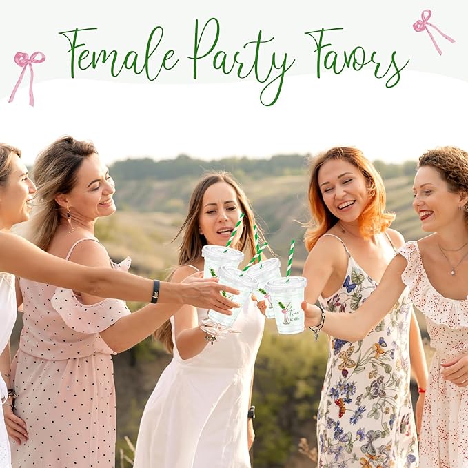 Domensi 50 Pcs Martini Birthday Party Plastic Cup 12 oz a Tini Bit Older Green Martini Pink Bow Thick Clear Cup for Girls Women Bar Birthday Bachelorette Bridal Shower Party Supplies
