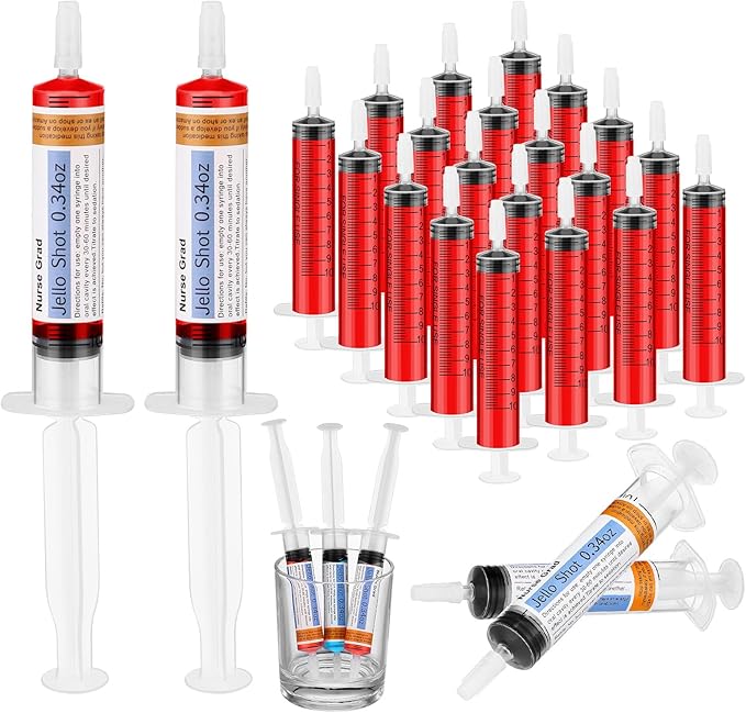 40 Pcs Nursing Graduation Party Supplies, 20 Pcs Plastic Syringes for Drinks, 20 Sticky Labels, Class of 2026 Graduation Decoration Nurse Party Supplies Bsn Rn Lpn Gift (10 ml)