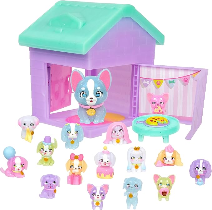 Little Live Pets Puppy House Playset, Mama Surprise Families Puppy Party Pack, 15 Mini Collectible Puppies, Fold-Out Playset, Miniature Toys, Gift for Kids 5+
