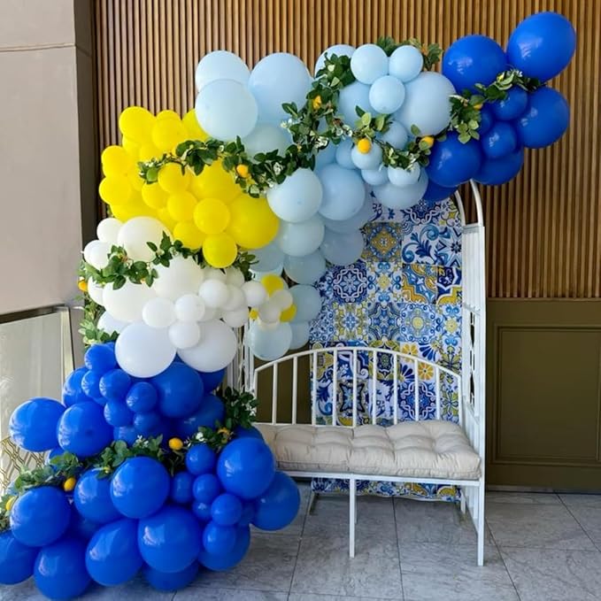 Yellow Blue Balloons, 12Inch Dark Light Blue Yellow and White Latex Balloons with Confetti Helium Balloon for Kids Cartoon Birthday Baby Shower Graduation Ocean Sky Theme Party Decorations