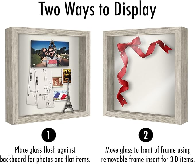 Americanflat 11x11 Shadow Box Frame with Shatter-Resistant Glass - Silhouette Collection - Large Shadow Box Display Case for Tabletop and Wall Display - Driftwood with Soft Felt Back