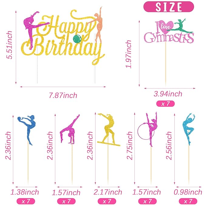 43 Pieces Gymnast Cake Toppers Glitter Gymnastics Cake Decorations Gymnastics Cupcake Toppers Gymnast Party Decorations Gymnastics Silhouette Cake Decorations for Baby Shower Party Supplies