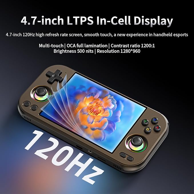 ANBERNIC RG477M Retro Handheld Game Console , Aluminum Alloy CNC Android 14 System 4.7 Inch LTPS in-Cell Touch Screen Dimensity 8300 Processor Support WiFi 6E Bluetooth 5.3(Brozen)