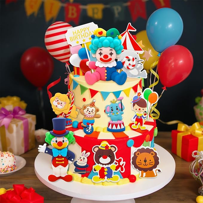 Knana 18Pcs Circus Cake Toppers Circus Cake Decorations Circus Party Decorations for Carnival Baby Shower Birthday Party Supplies