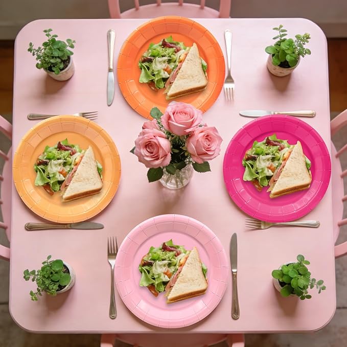 Pink and Orange Party Decorations,180pcs Sunset Tropical Pink Orange Plates and Napkins Tableware Sets for Birthday,Baby Shower, Bachelorette Party,Serves 60