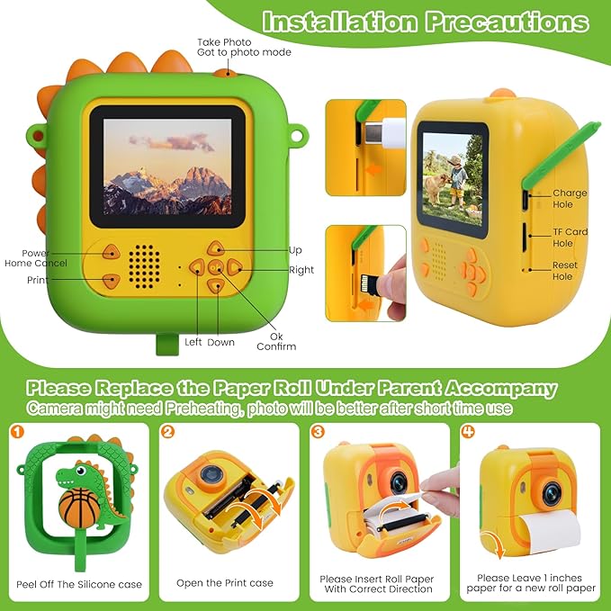 Kids Camera Instant Print for Girls Boys,1080P HD Flip Lens Selfie Digital Camera with Print Paper for 3-12 Year Old Toddler,Ideas Birthday Toys for Children, M2