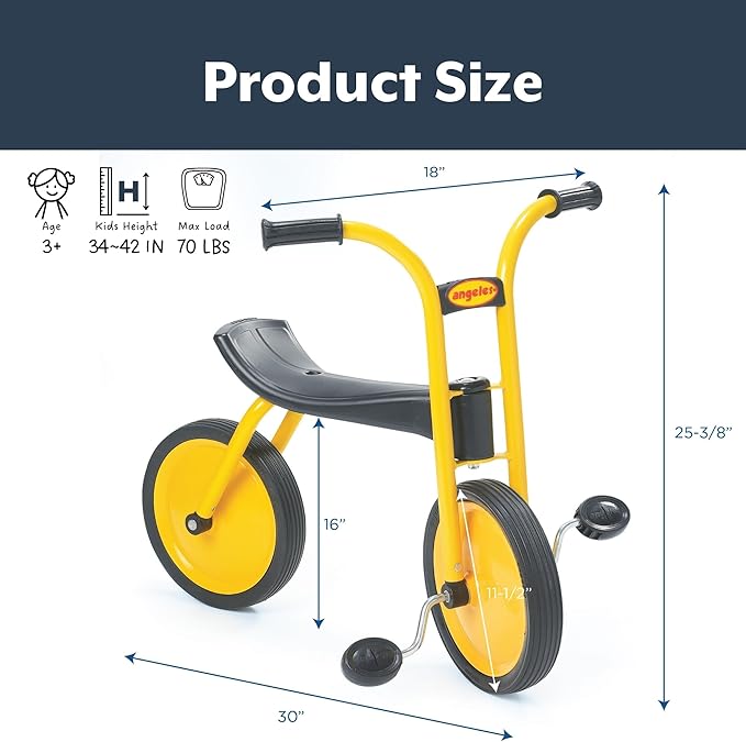 Angeles MyRider Kids Tricycle, Toddler Tricycle with Solid Airless Rubber Tires, Kids Bike for Preschools and Daycare, Ages 3+, 16" Tall Seat