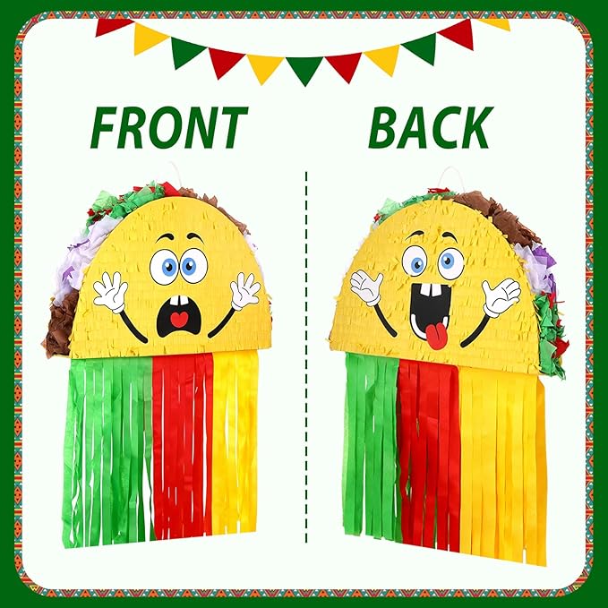 21pcs Taco Pinata Party Set Mexican Party Decorations Taco Pinata with Headbands Spiral Streamers Pull Flag for Cinco De Mayo Fiesta Birthday Celebrations (15.75 x 9.84 x 2.68 Inch)