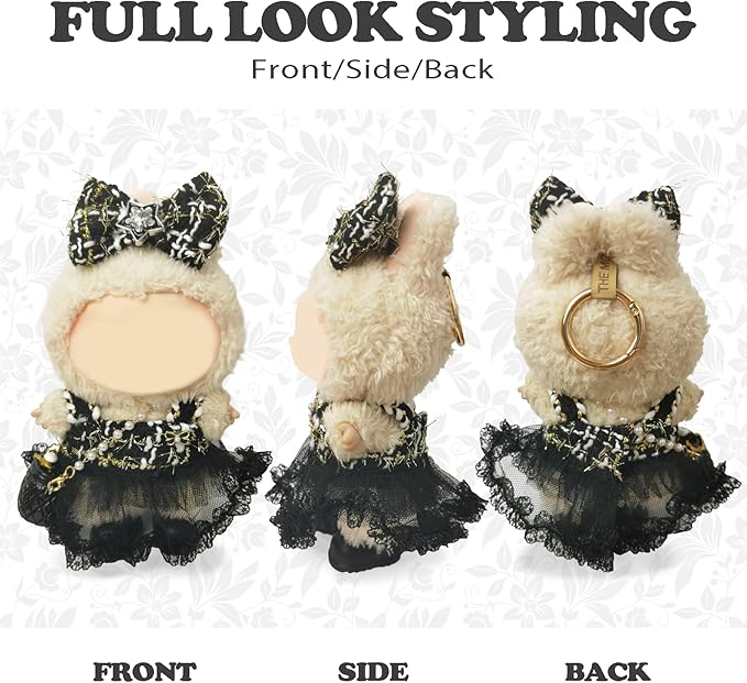 Clothes Compatible with LABUBU Doll – 4PCS Gothic Lace Set, 17cm Doll Clothes Designer Outfit for Starry Punk Theme, Chic Stylish Accessories for Labubu, No Doll (Dark Star Muse)