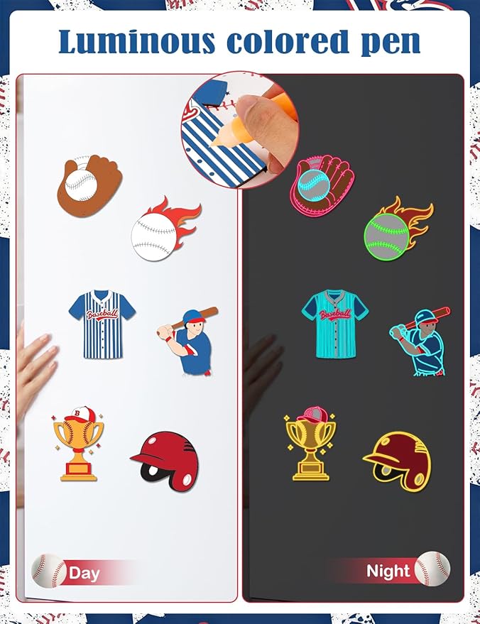 Bafeil 24 Set Baseball Party Favors - Baseball Birthday Party Favors - Non-Toxic DIY Wooden Paint Crafts with Magnet Luminous Pen - Sport Theme Goodie Bags Gifts Prizes
