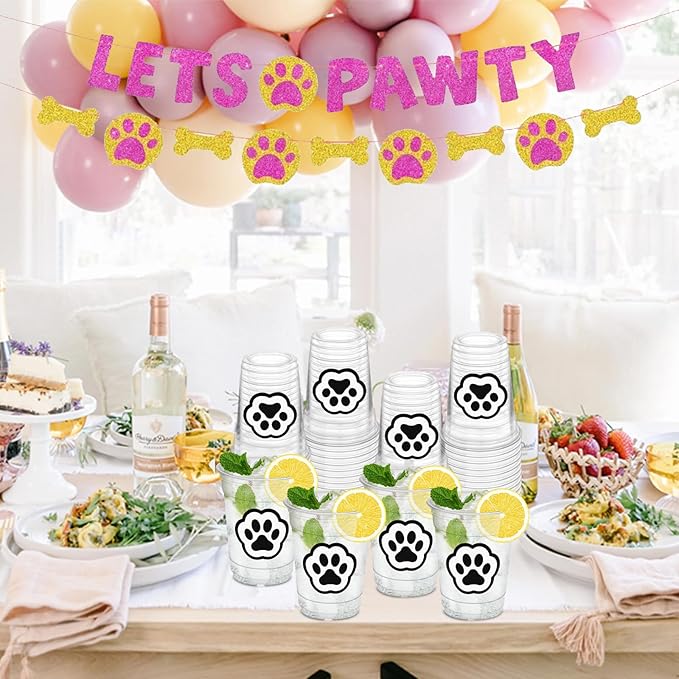 50pcs Paw Print Cups, 12 Oz Dog Paw Plastic Cups for Baby Shower Birthday Party Supplies Birthday Graduation Events