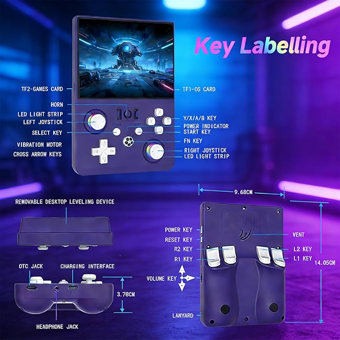 R36MAX 2 Retro Handheld Game Console, 4.5 Inch IPS HD Screen Portable Retro Game Console, 1.5GHz CPU Support 30+ Emulator Console Video Game Console, 4000mAh (Purple)