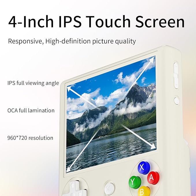RG406V Android 13 Handheld Game Console 4" HD IPS 8GB RAM NO Card Storage RGB Lighting Player 5500mAh Battery Multi-Format Game Support White