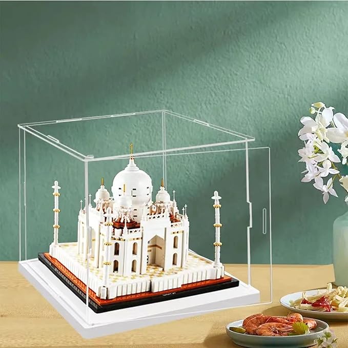 MECC Openable Clear Acrylic Display Case-Assemble Countertop Box with white Base for Display-Clear Display Box,Dustproof Protection Showcase for Figures Toys Collectibles (6x4x4inch/15x10x10cm)