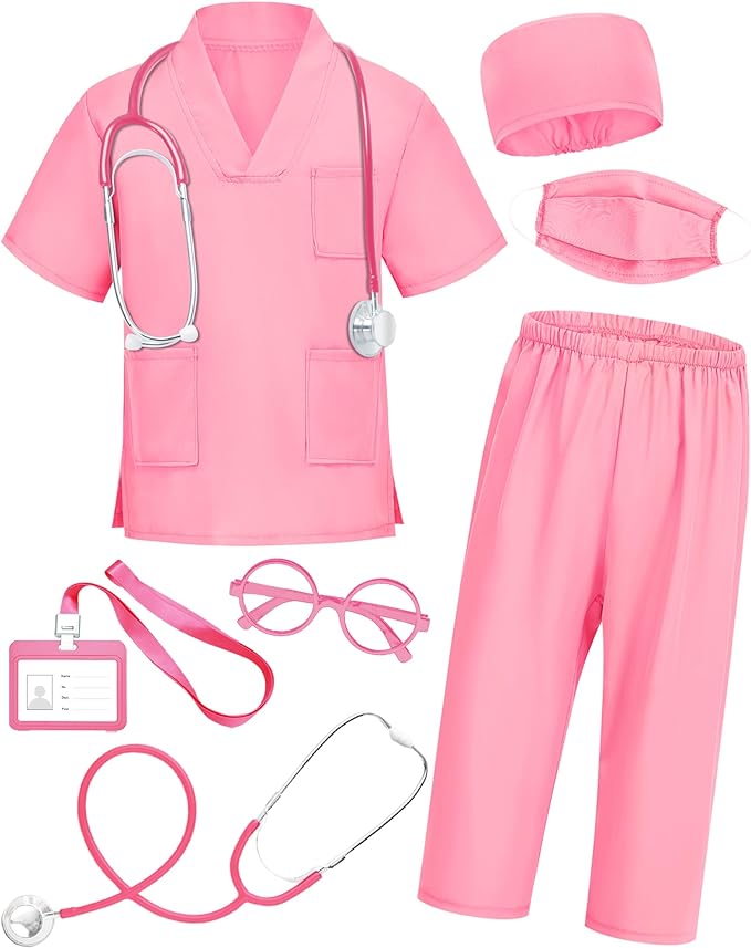 ICECUTE Doctor Costume for Kids Scrubs with Accessories,7Pcs Toddler Halloween Costume for Boy Girls,3-11 Years